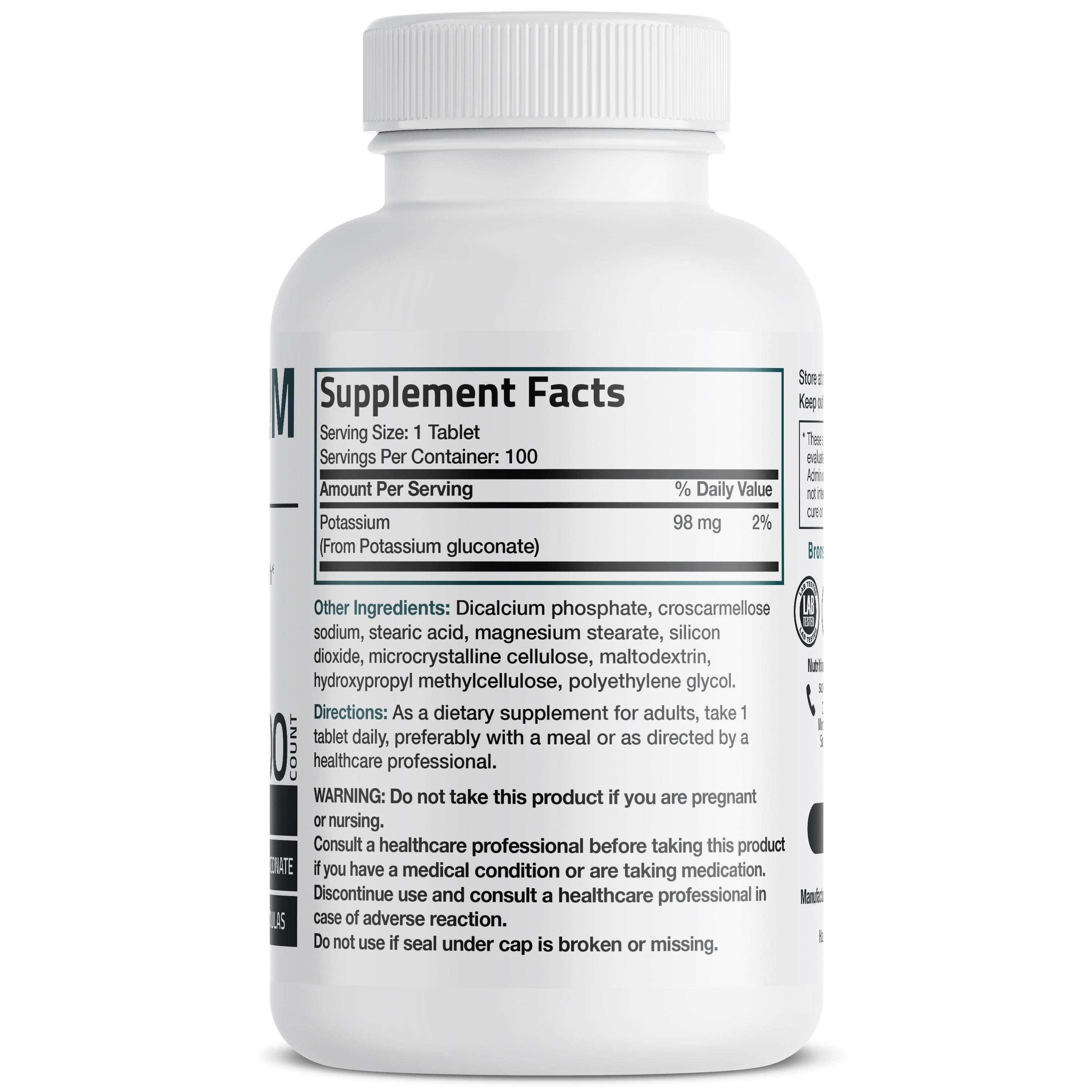 Bronson Vitamins Potassium Gluconate - 98 Mg - 100 Tablets thumbnail 2
