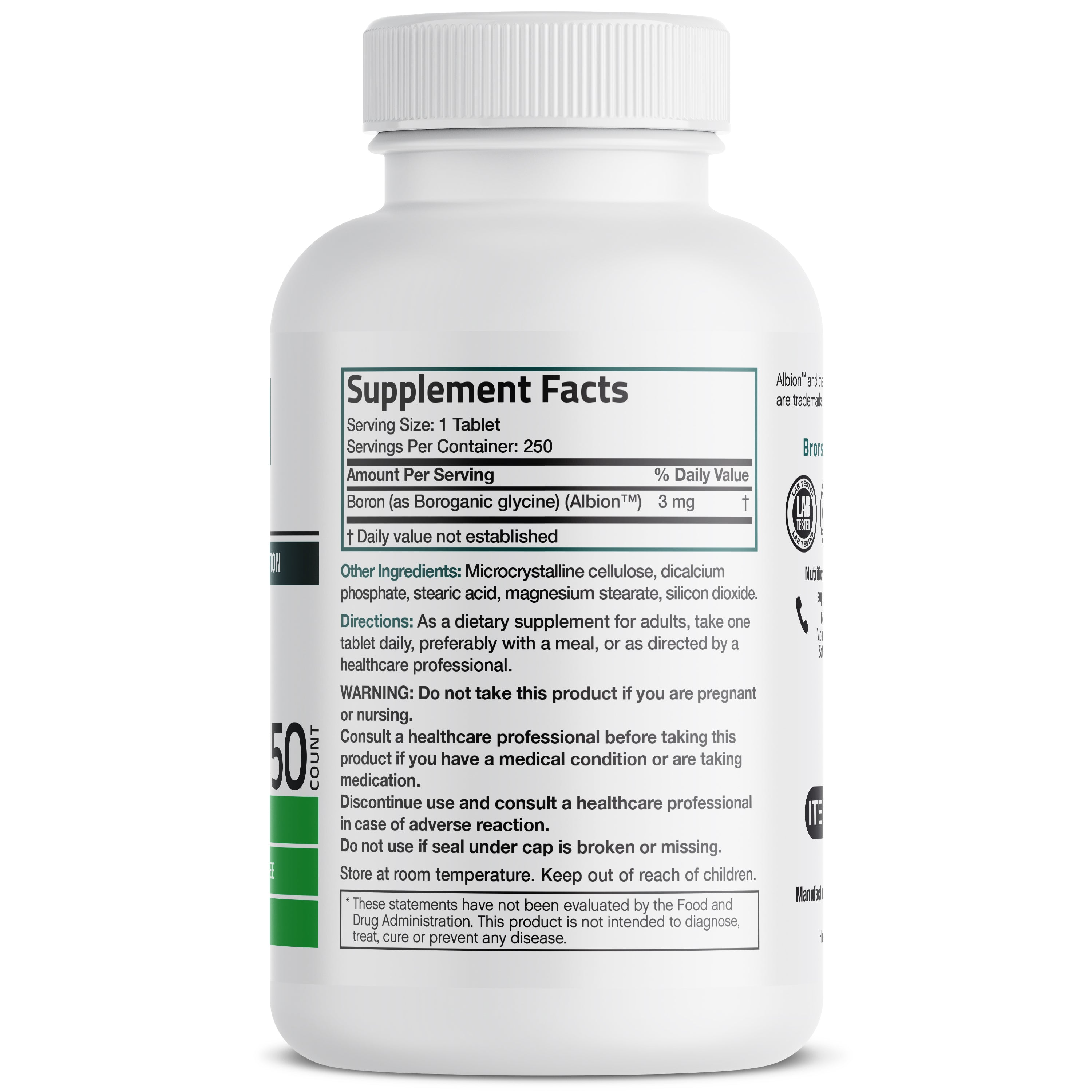 Bronson Vitamins Boron 3 Mg 250 Tabs thumbnail 2