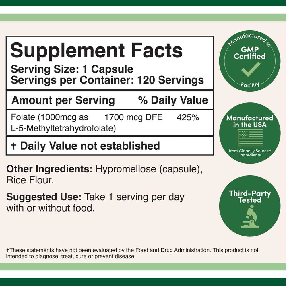 Double Wood Methyl Folate – High-Potency Folate for Cell Function | 120 Capsules thumbnail 2
