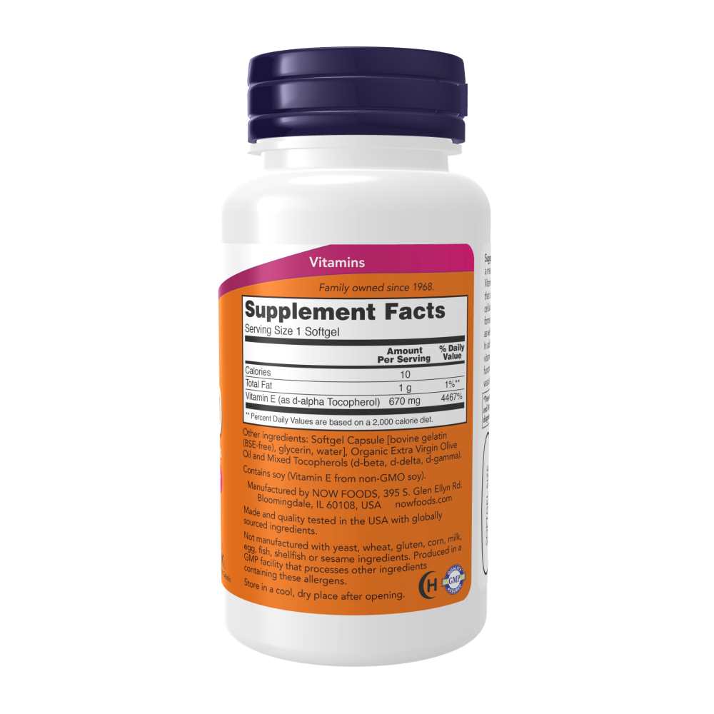 Now Foods E-1000 – 1,000 Iu Plant-Derived Vitamin E with Mixed Tocopherols – Antioxidant Protection – 50 Softgels thumbnail 2