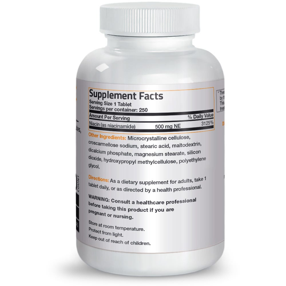 Bronson Vitamins No Flush Niacinamide Vitamin B3 - 500 Mg - 250 Tablets thumbnail 2