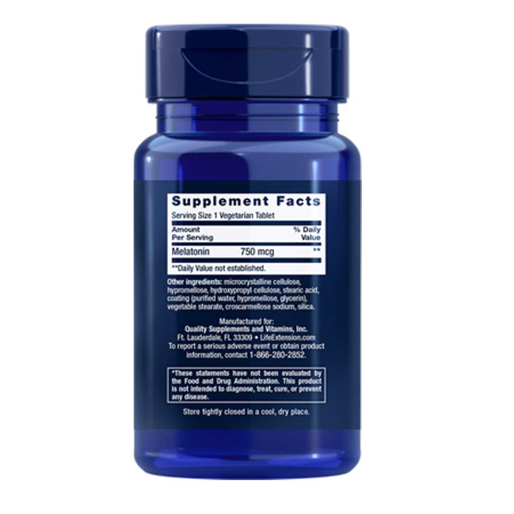 Life Extension Melatonin 6 Hour Timed Release 750 mcg, 60 vegetarian tablets thumbnail 2