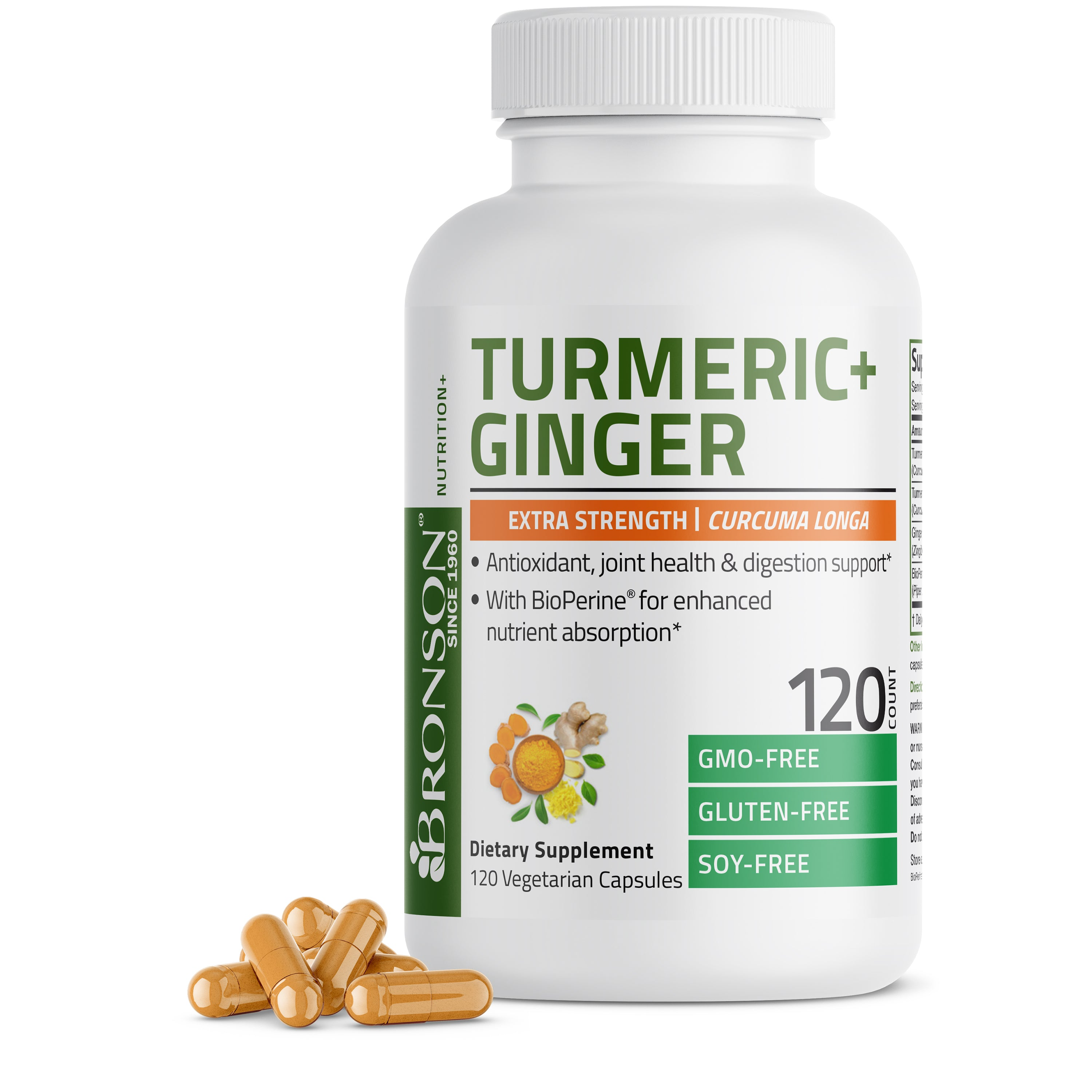 Bronson Vitamins Turmeric + Ginger 1950 Mg 60 Caps thumbnail 2