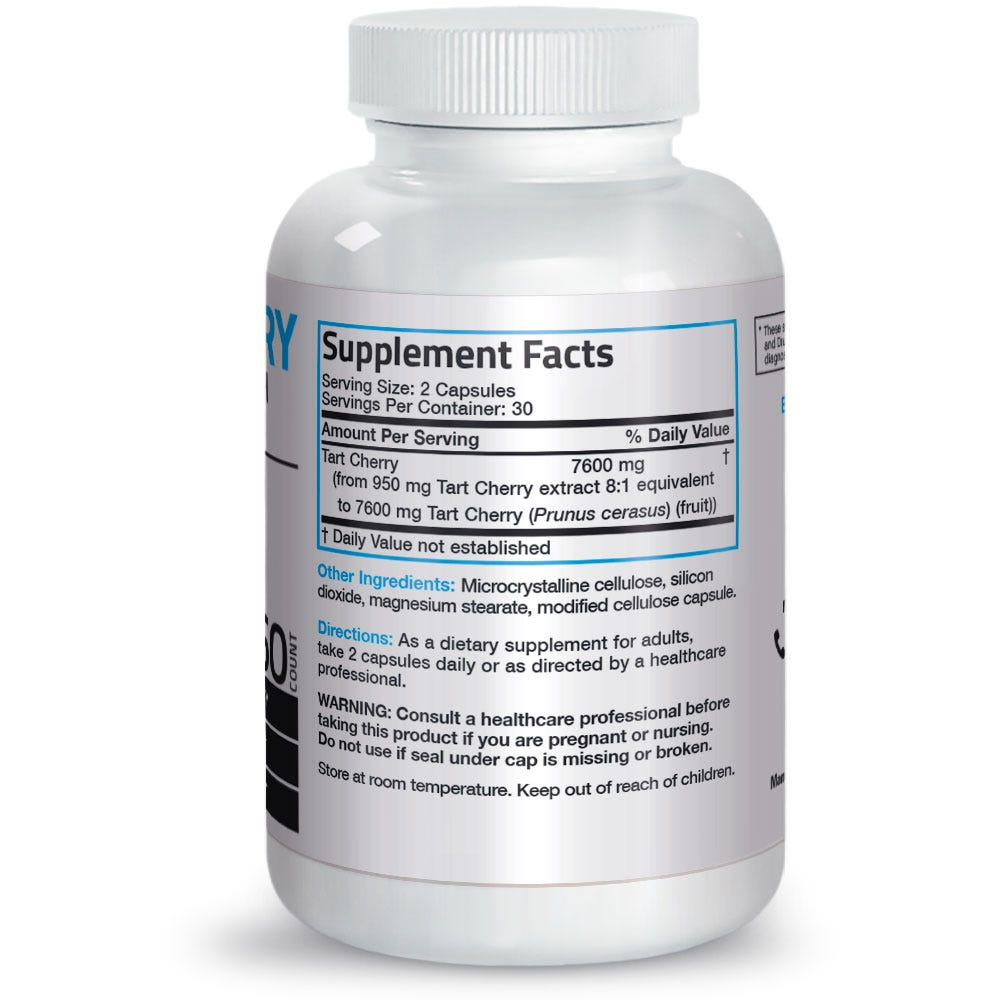 Bronson Vitamins Tart Cherry Extract Maximum Strength - 7,600 Mg 60 Caps thumbnail 3