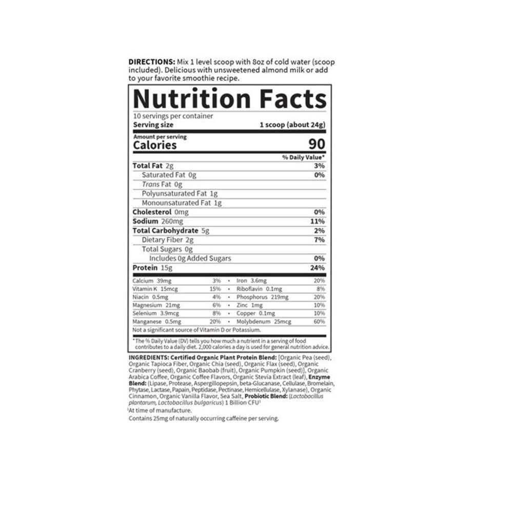 Garden of Life Organic Plant Protein Smooth Coffee 8.6oz (244g) Powder thumbnail 2