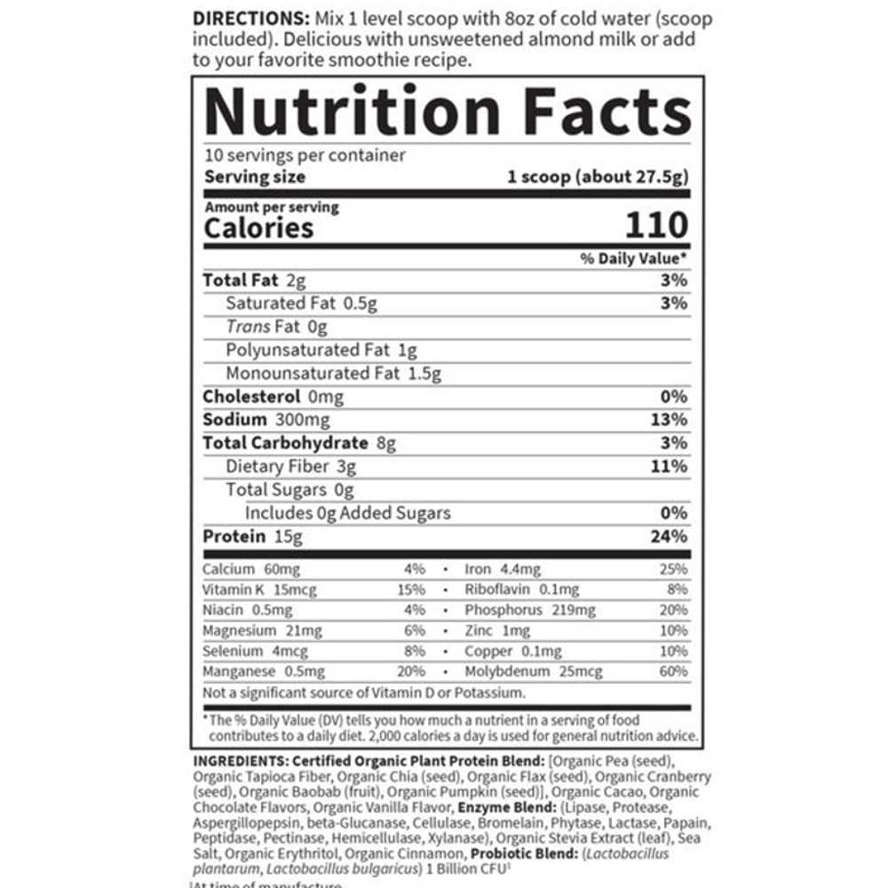 Garden of Life Organic Plant Protein Smooth Chocolate 276g Powder thumbnail 2