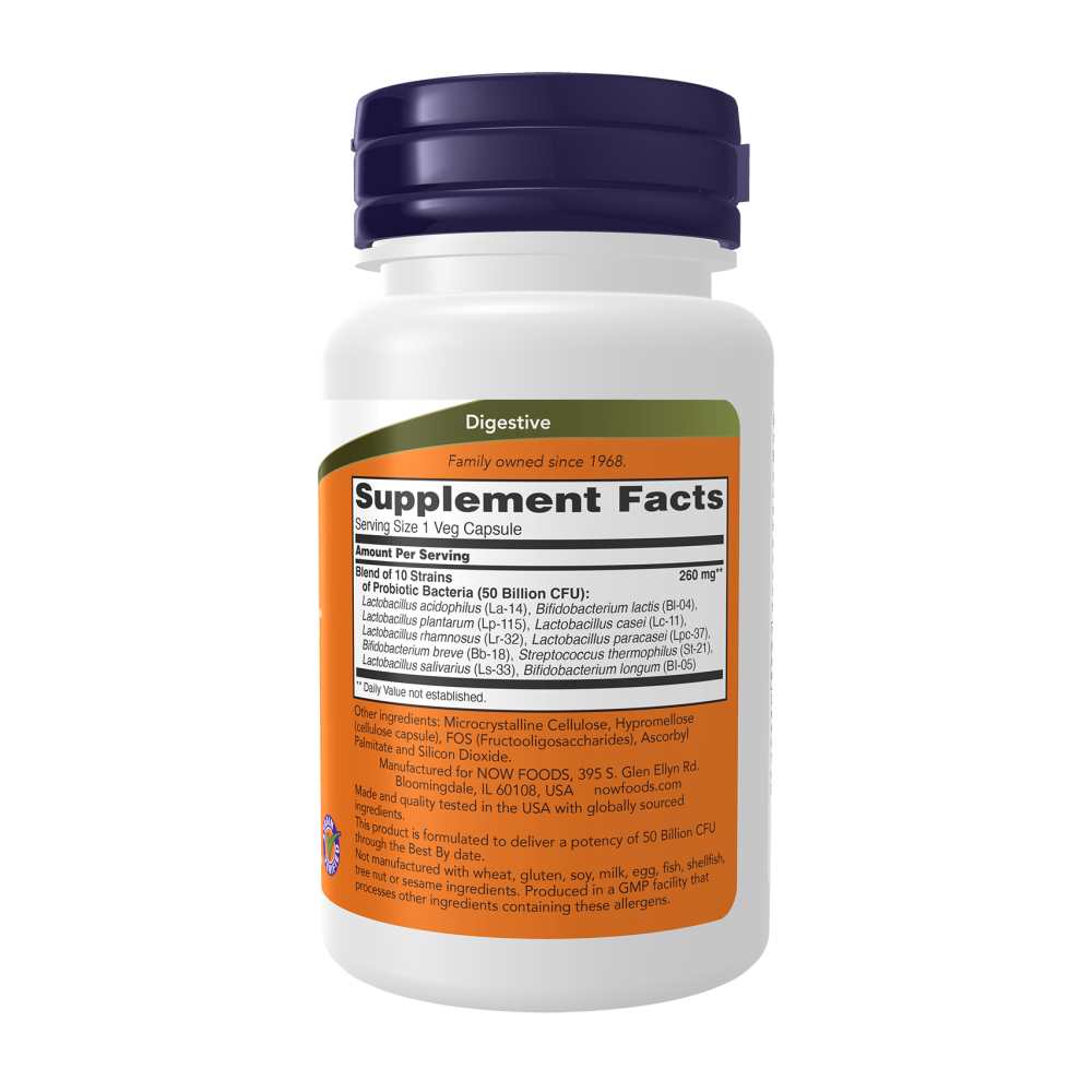 Now Foods Probiotic-10 50 Billion – 10 Clinically Validated Strains for Digestive & Immune Support – 50 Veg Capsules thumbnail 2