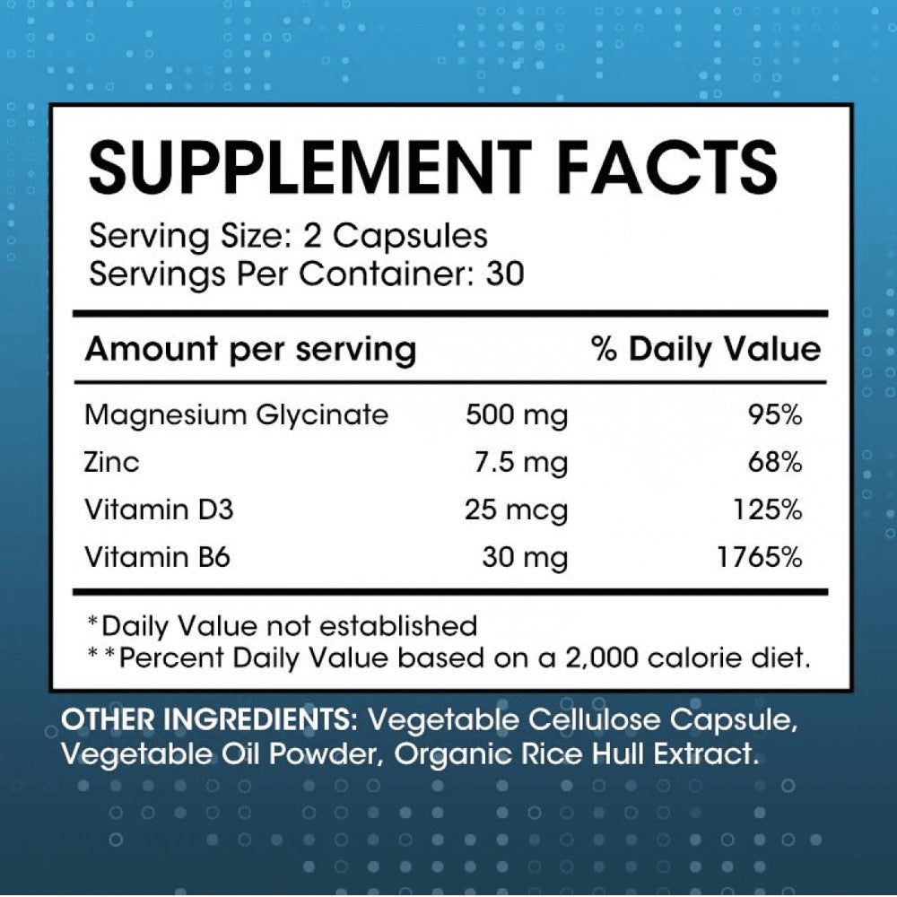 Mulittea Magnesium Glycinate + Zinc Vitamin D3 B6 - 60 Capsules ( Enhances Immunity) thumbnail 3