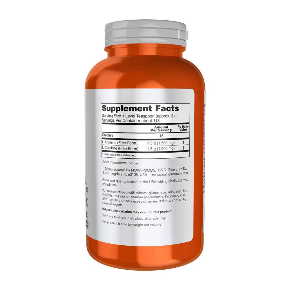 Now Sports Arginine & Citrulline Powder – Nitric Oxide Booster 340g thumbnail 2