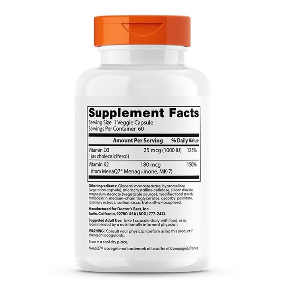 Doctor's Best Natural Vitamin K2 Mk-7 Plus D3 MenaQ7 thumbnail 2