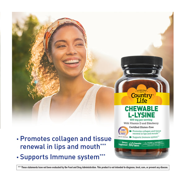 Country Life Vitamins Chewable L-Lysine 60 Tabs thumbnail 2