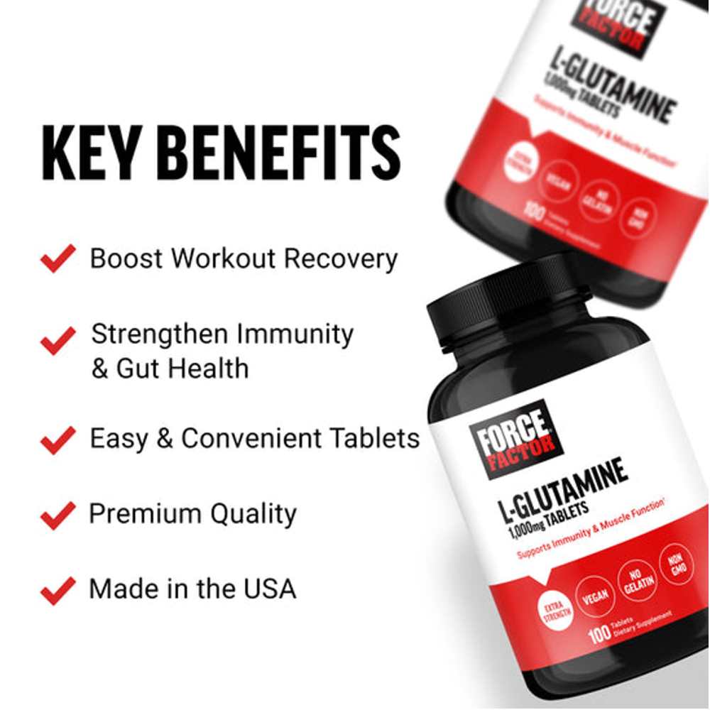 Force Factor L-Glutamine – 100 Tablets thumbnail 2