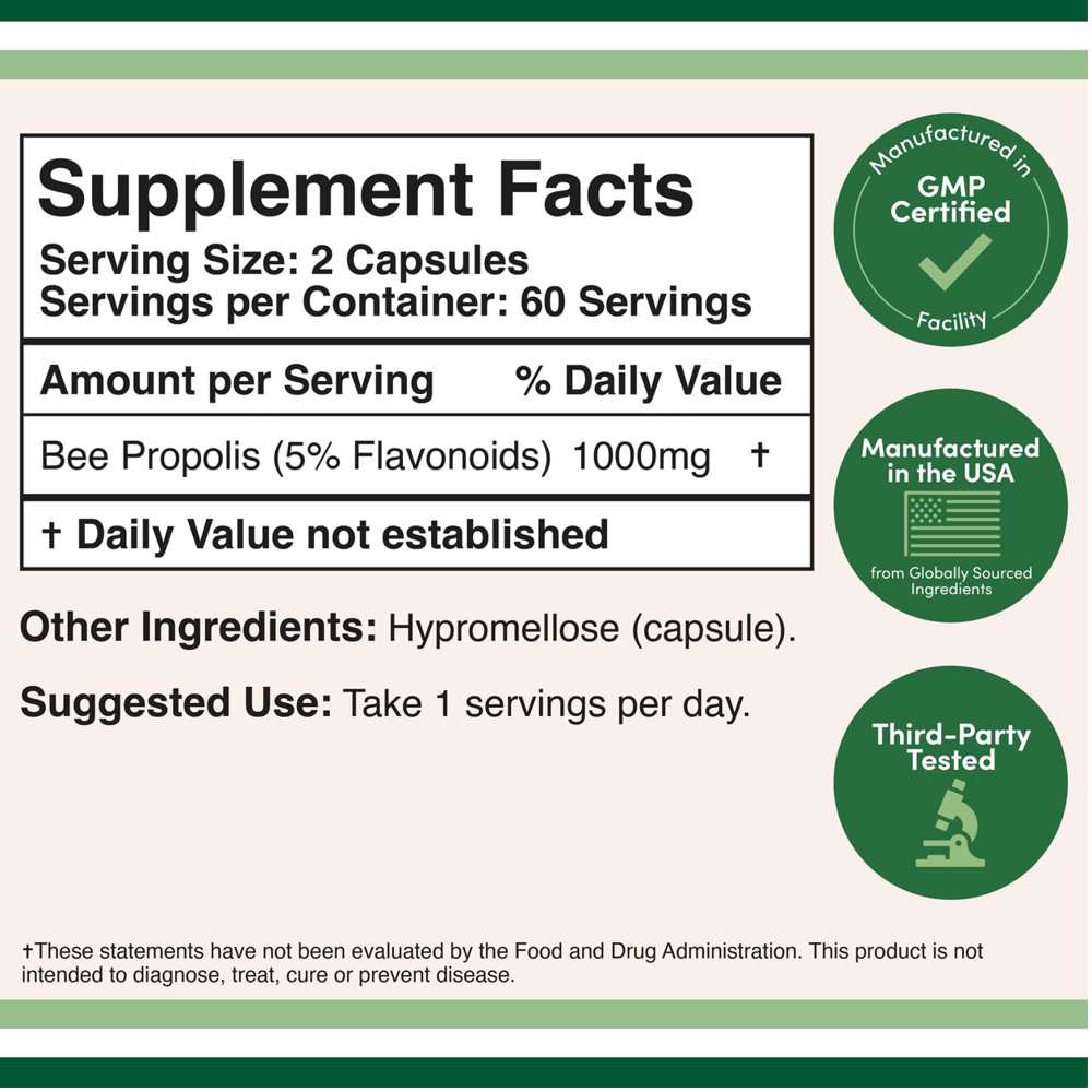 Double Wood Bee Propolis – 1000mg High-Flavonoid Immune Support | 120 Capsules thumbnail 2