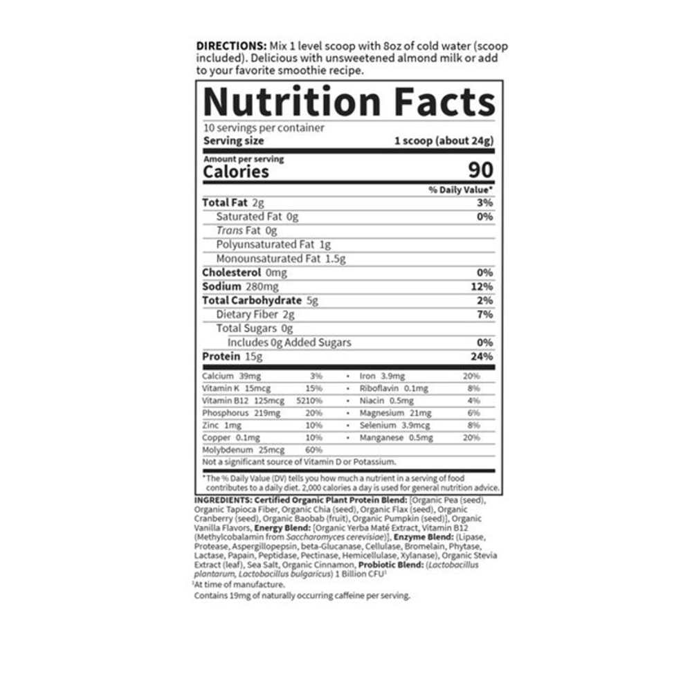 Garden of Life Organic Plant Protein Smooth Energy 8.4oz (239g) Powder thumbnail 2