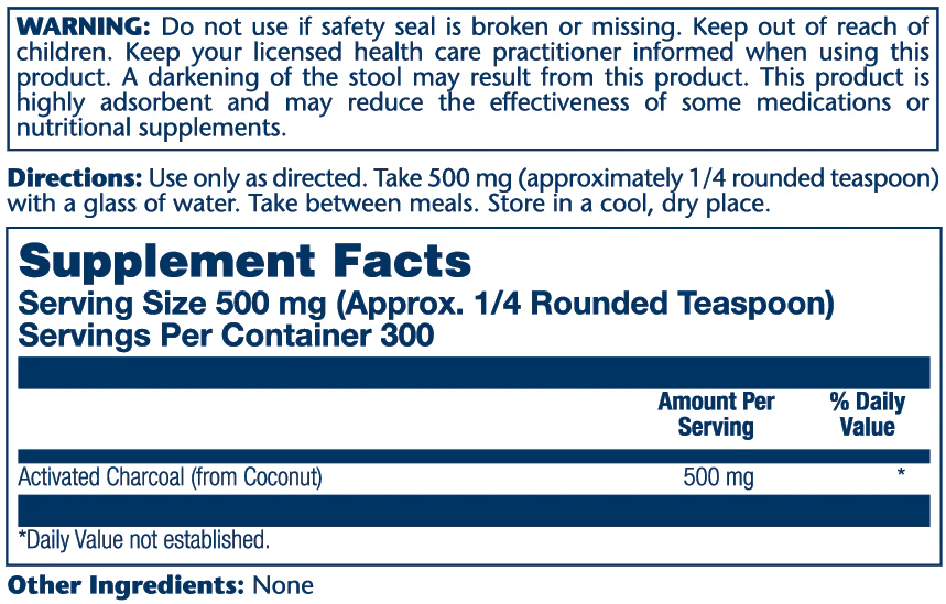 Solaray Activated Charcoal 500mg 150g thumbnail 2