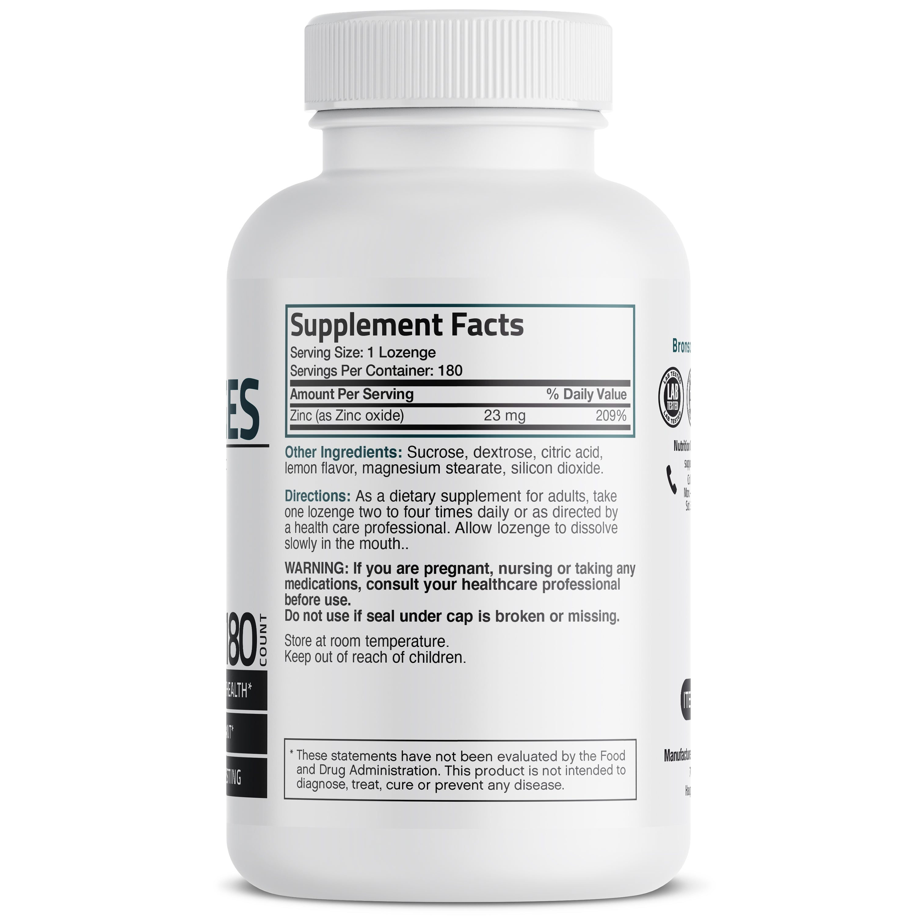 Bronson Vitamins Zinc Lozenges - Lemon - 23 Mg - 180 Lozenges thumbnail 2