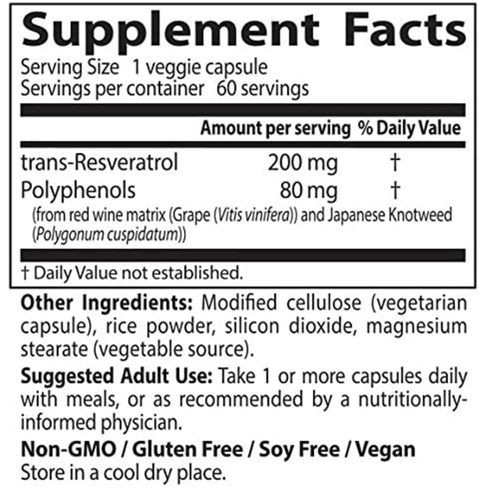 Doctor's Best Trans-Resveratrol 200 with Resvinol 200mg Veggie Caps 60 Count thumbnail 2