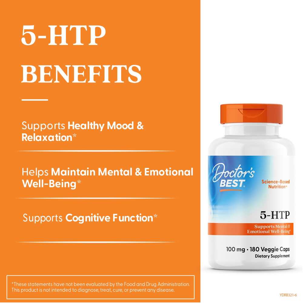 Doctor's Best 5-Htp, 100 Mg, 180 Veggie Caps thumbnail 2