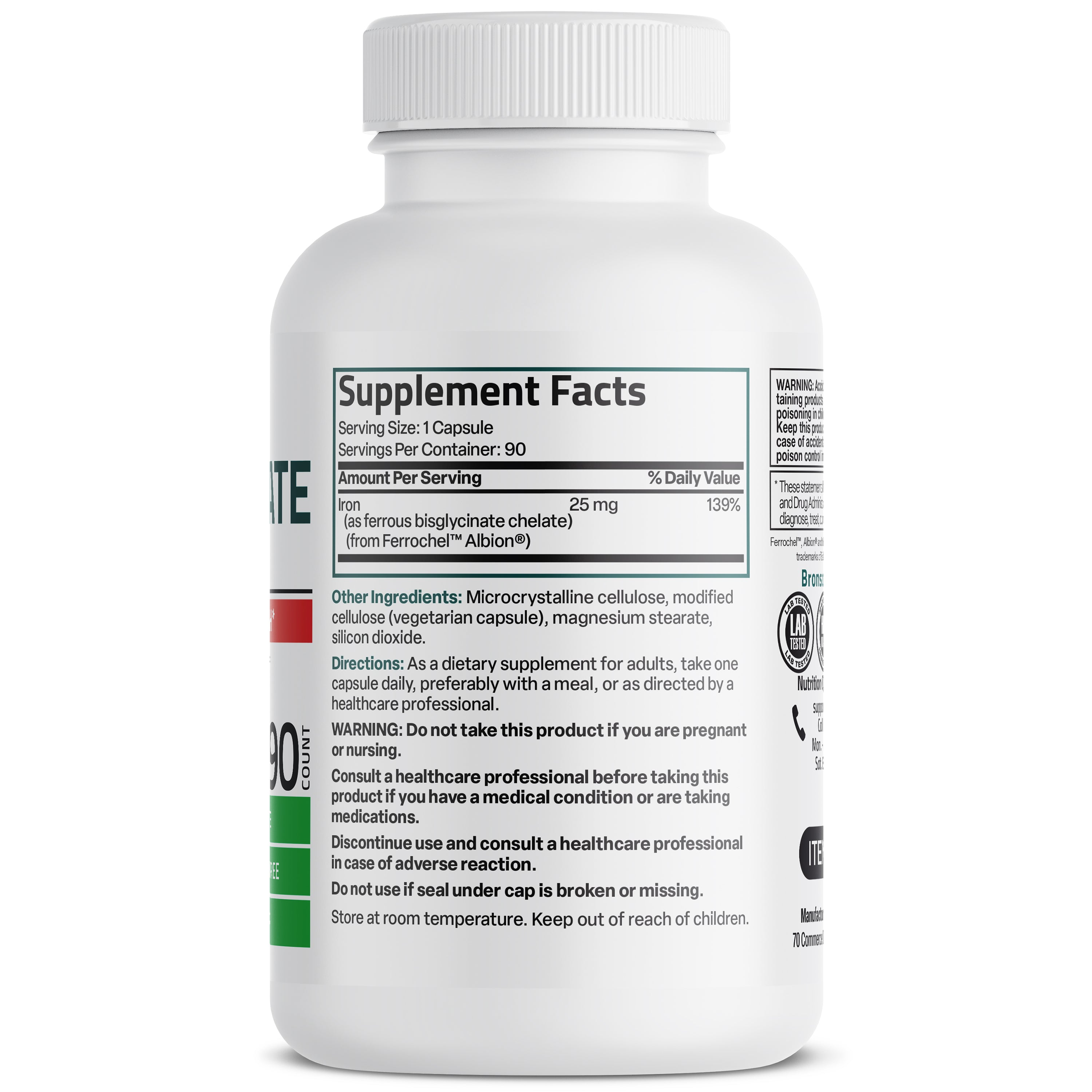 Bronson Vitamins Iron Bisglycinate - 25 Mg 90 Caps thumbnail 4