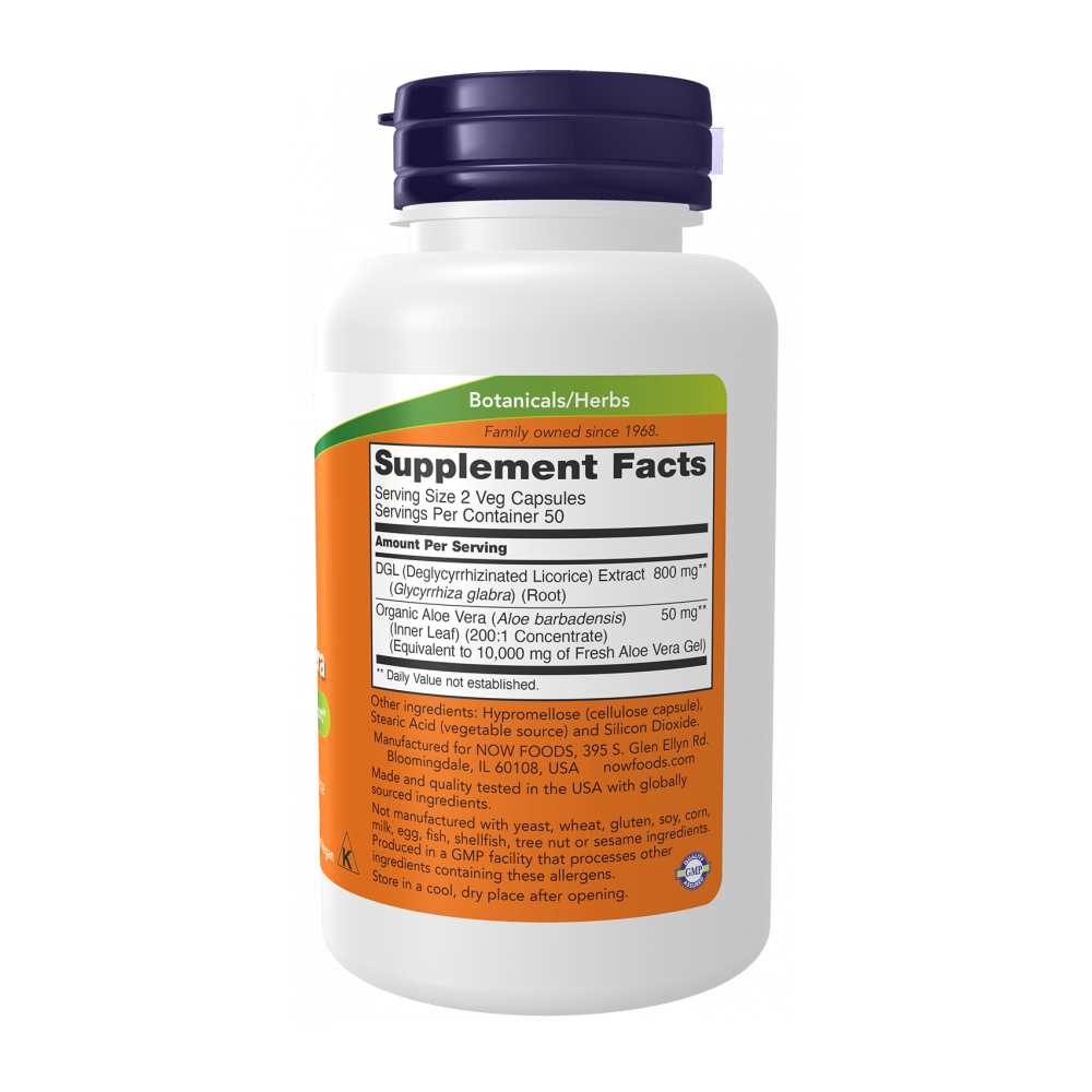 Now Foods Dgl with Aloe Vera – Digestive System Support – 100 Veg Capsules thumbnail 2