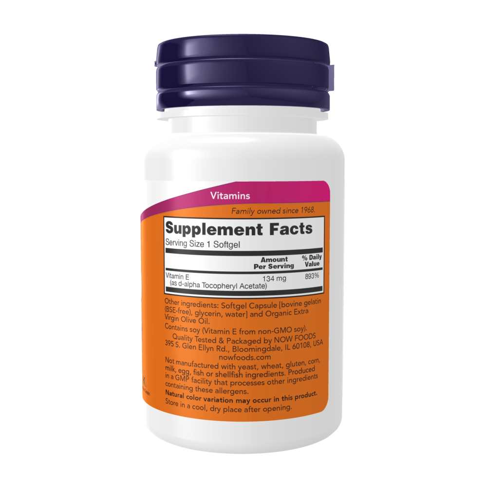 Now Foods Vitamin E-200 – Non-Gmo D-Alpha Tocopheryl for Cellular Protection – 100 Softgels thumbnail 2