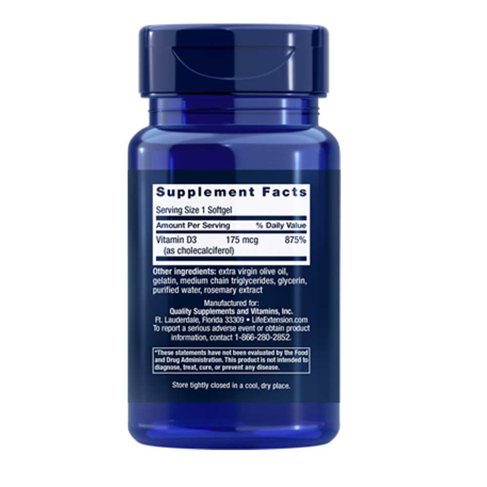 Life Extension Vitamin D3 175 Mcg (7000 Iu), 60 Softgels thumbnail 2