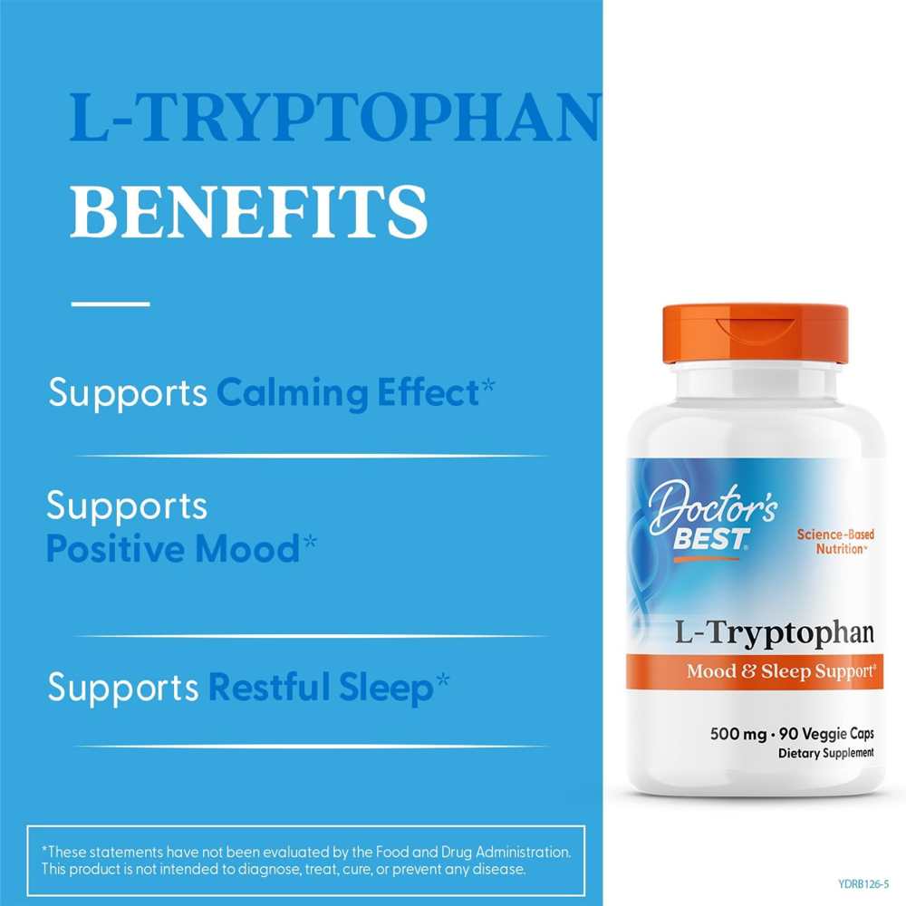 Doctor's Best L-Tryptophan with Trypto Pure, 500 Mg, 90 Veggie Caps thumbnail 2