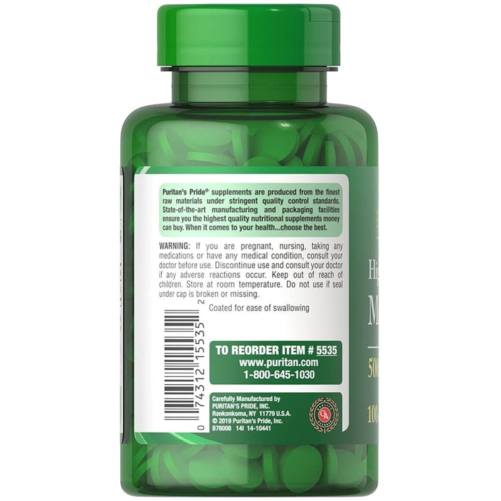 Puritan's Pride High Potency Magnesium 500mg – 100 Tablets thumbnail 2