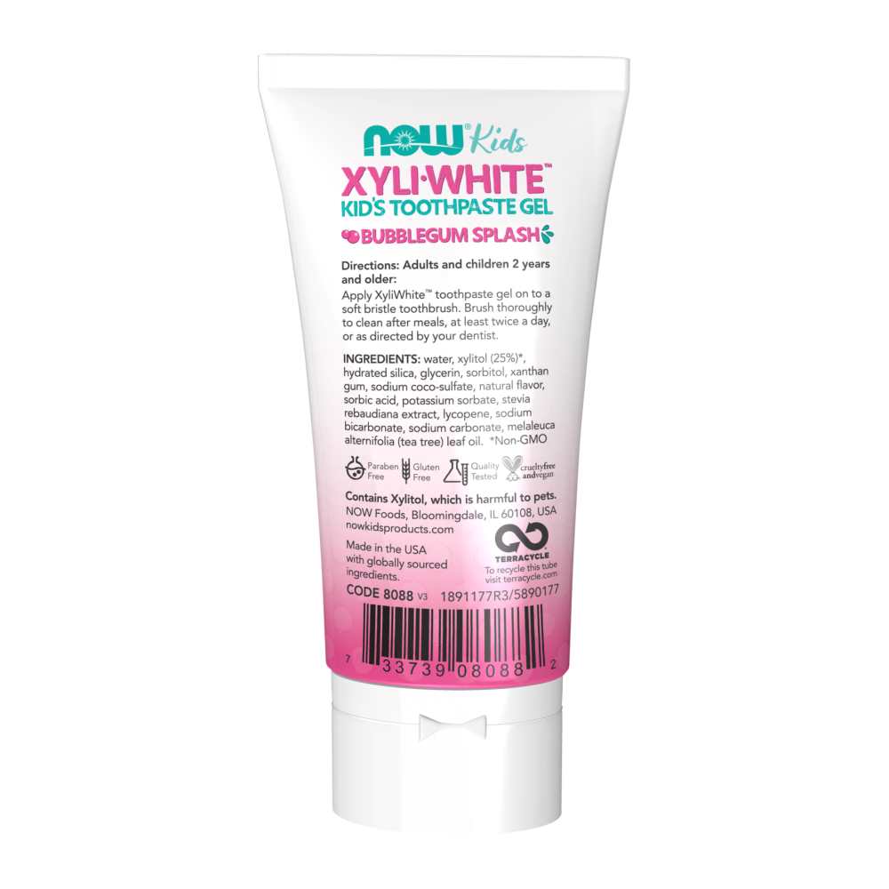Now Foods Xyli White™ Bubblegum Splash Toothpaste Gel for Kids – Fluoride-Free with Xylitol – Gentle Oral Care – 85 G thumbnail 2