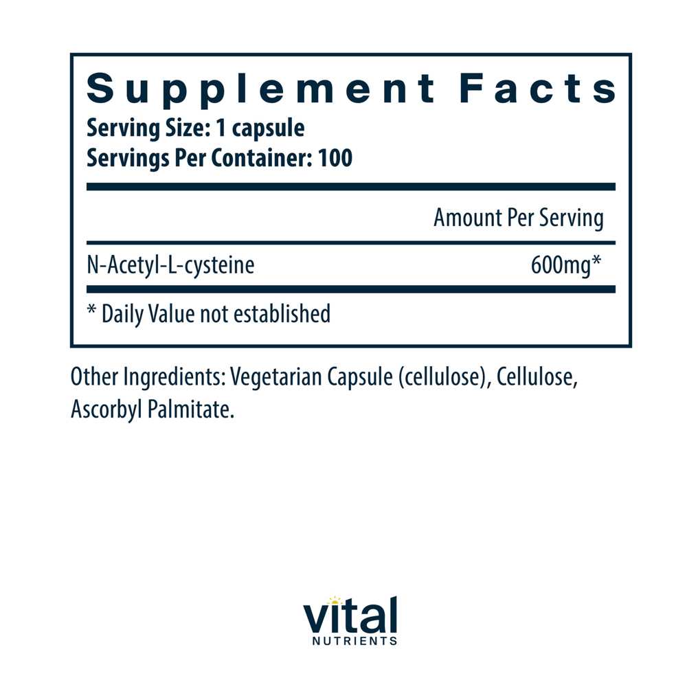 Vital Nutrients Nac (n-Acetyl Cysteine) 600mg 100 Caps thumbnail 2