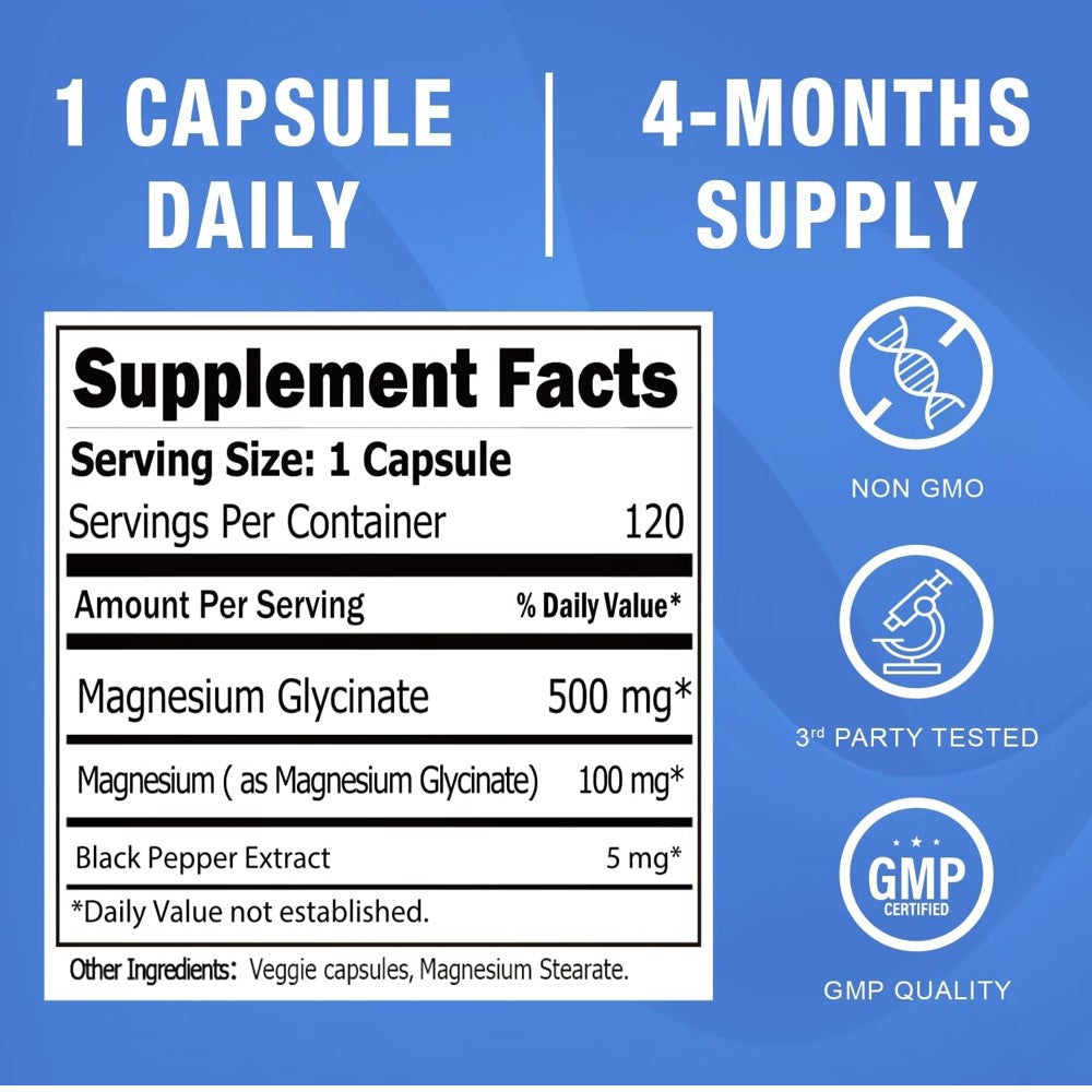 Nature Aurora Magnesium Glycinate 500mg - For Muscle & Bone Health thumbnail 2