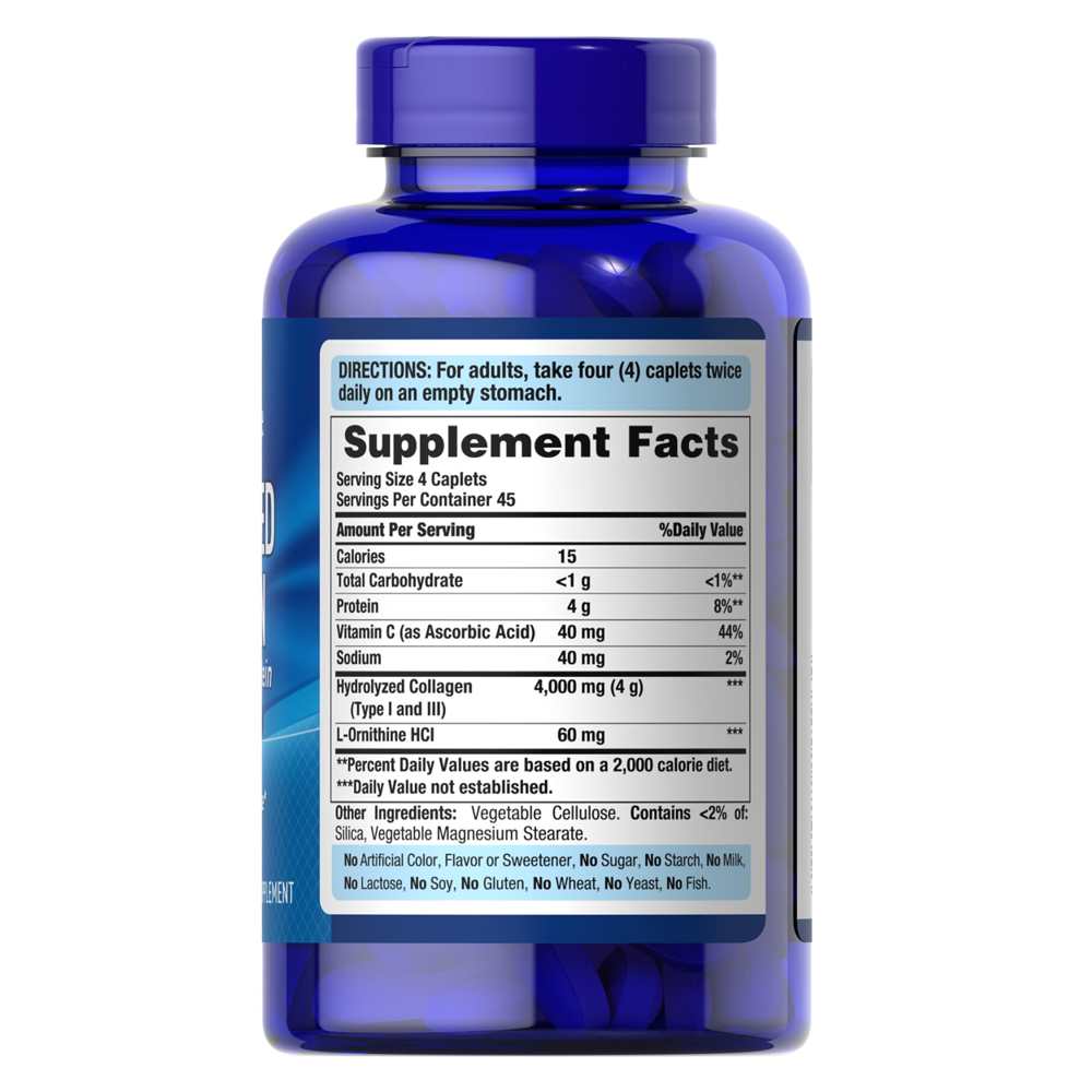 Puritan’s Pride Hydrolyzed Collagen – 180 Caplets | Type I & III | Beauty & Tissue Support thumbnail 2