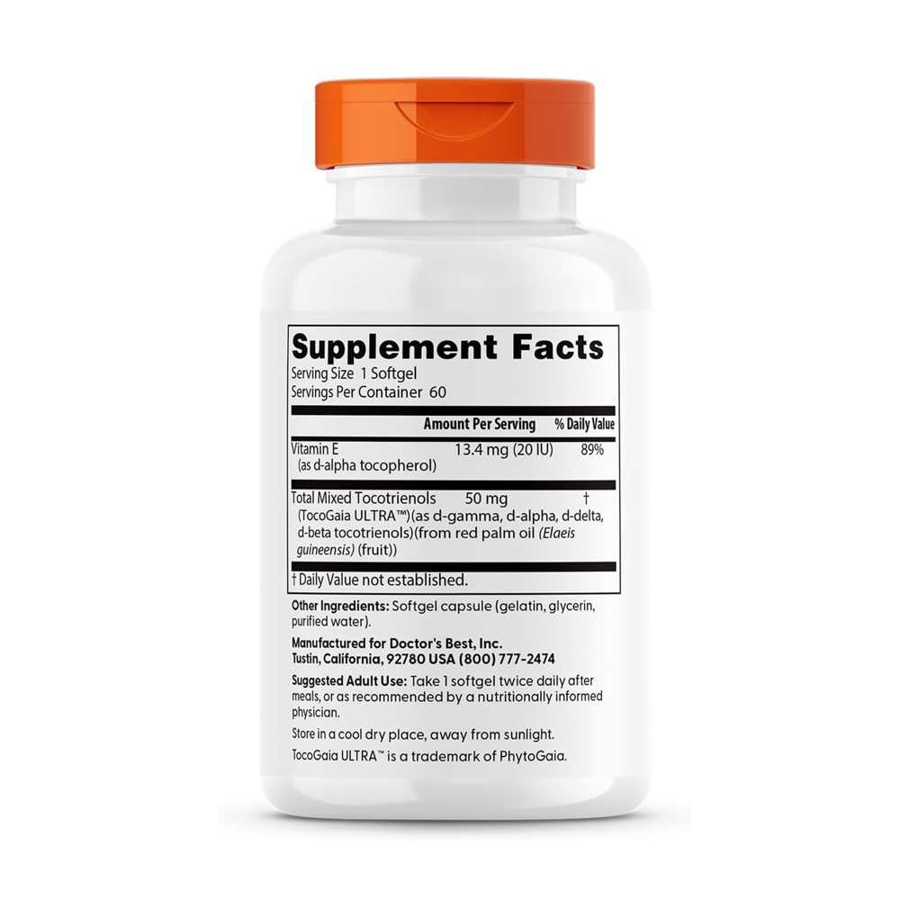Doctor's Best Vitamin E Tocotrienols 50mg Softgels 60 Count thumbnail 2