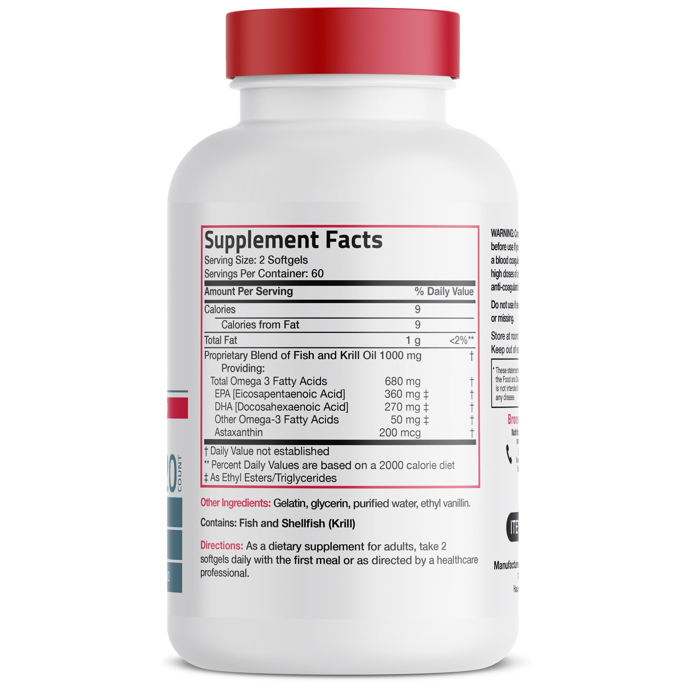 Bronson Vitamins Omega-3 Fish + Krill Oil 1000 Mg 120 Softgels thumbnail 2