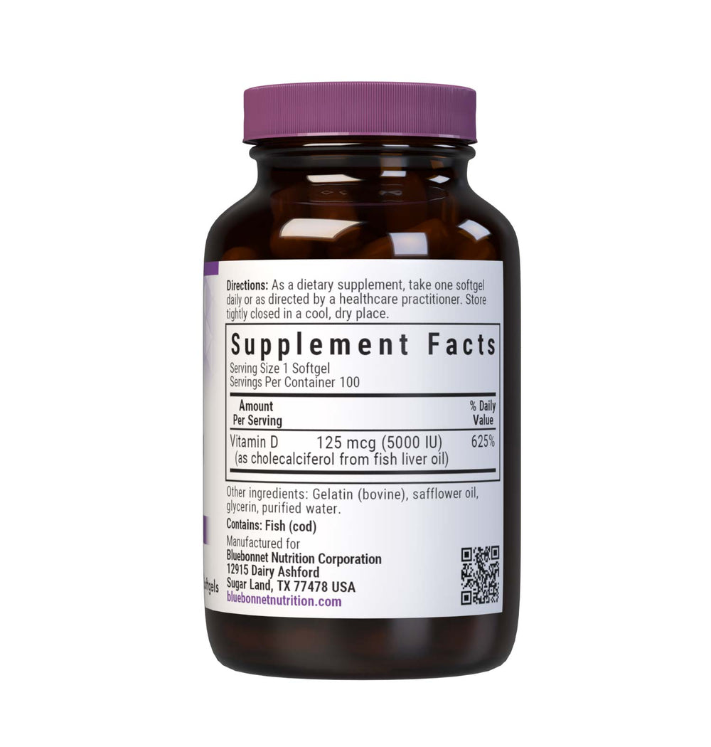 Bluebonnet Nutrition Vitamin D3 5000 Iu 100 Softgels thumbnail 2