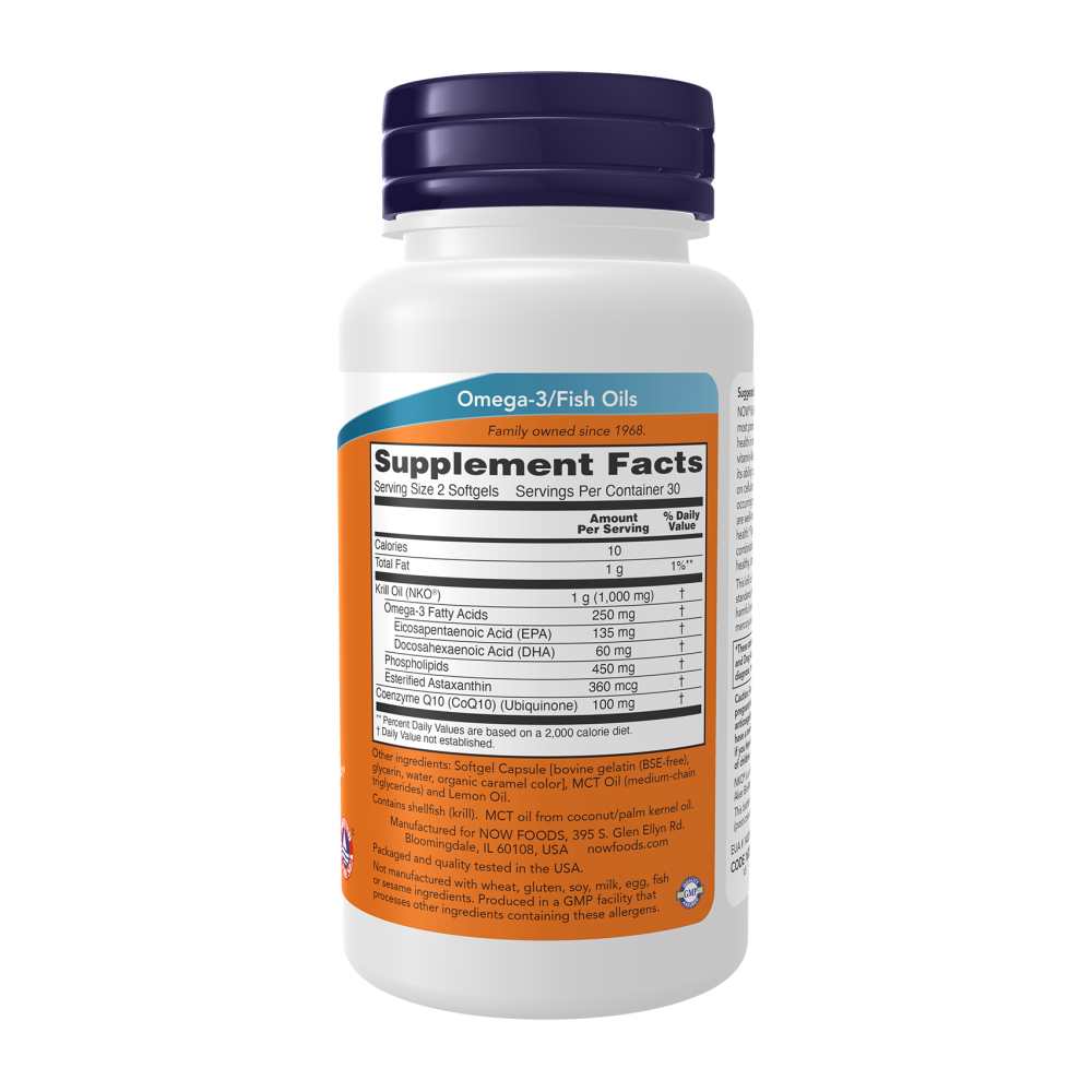 Now Foods Krill Oil + Co Q10 – Omega-3 Heart Health Blend for Cardiovascular Support – 60 Softgels thumbnail 2