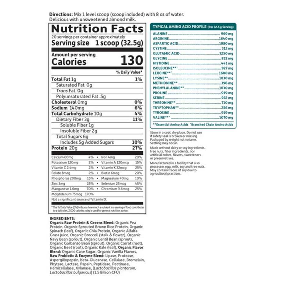 Garden of Life Raw Protein & Greens Lightly Sweet 23oz (651g) Powder thumbnail 2