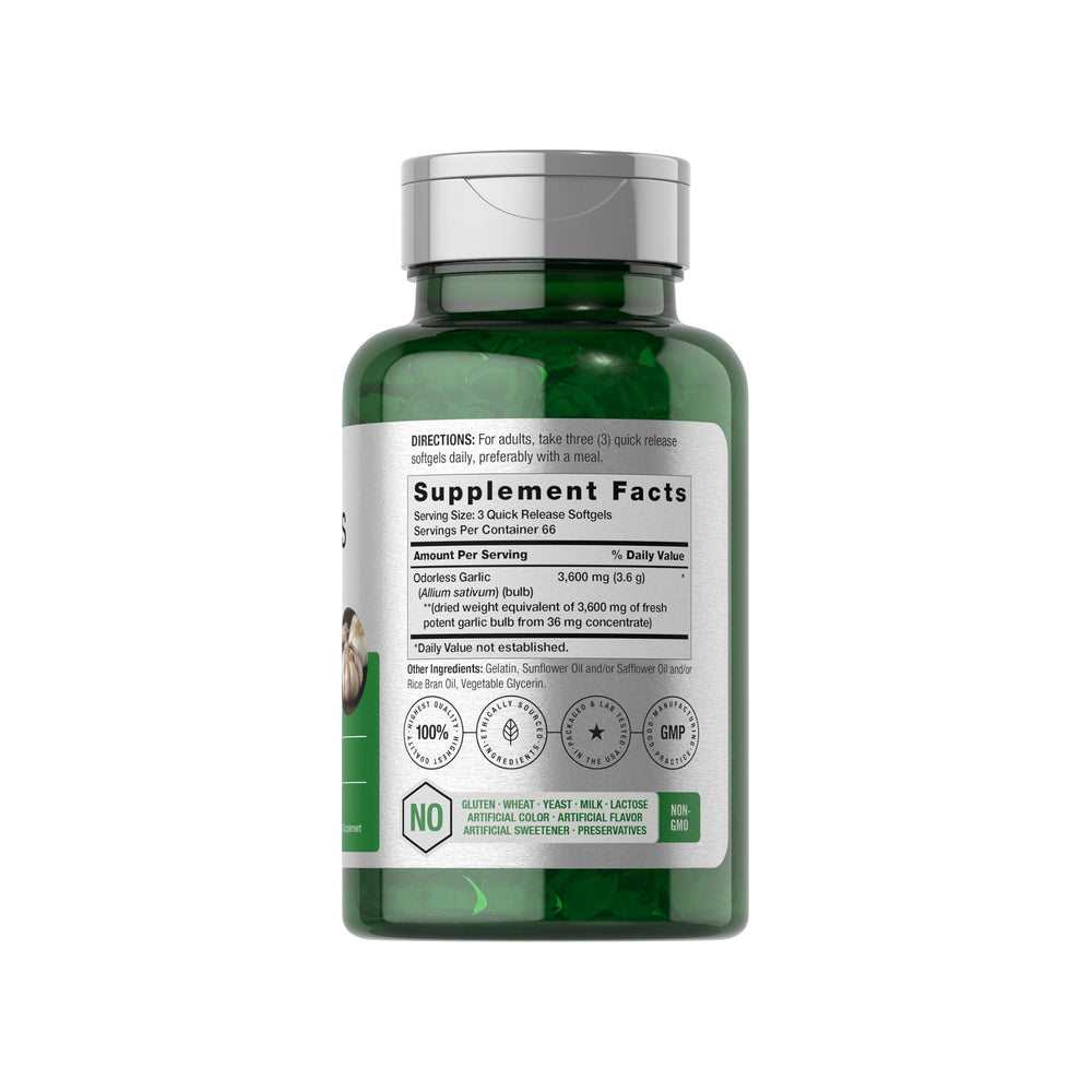 Horbäach Odorless Garlic 3600mg per Serving | 200 Softgels thumbnail 2