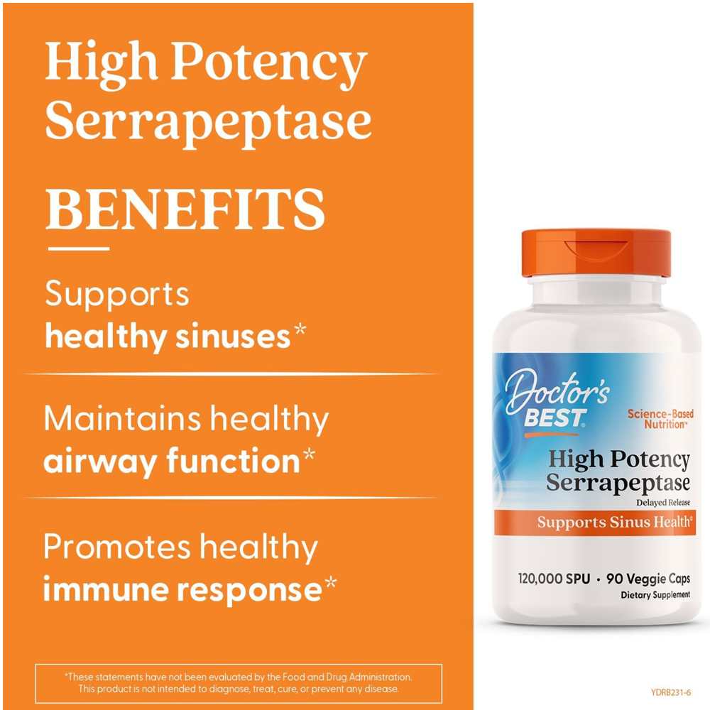 Doctor's Best High Potency Serrapeptase, 120,000 Spu, 90 Veggie Caps thumbnail 2
