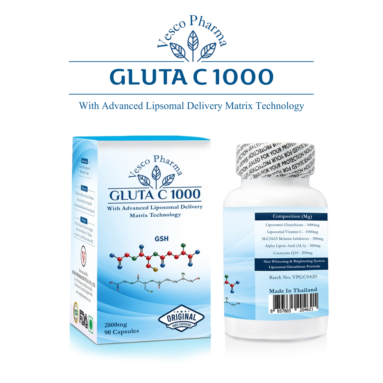 Vesco Pharma Gluta-C 1000 Advanced Glutathione Formula for Skin Health thumbnail 2