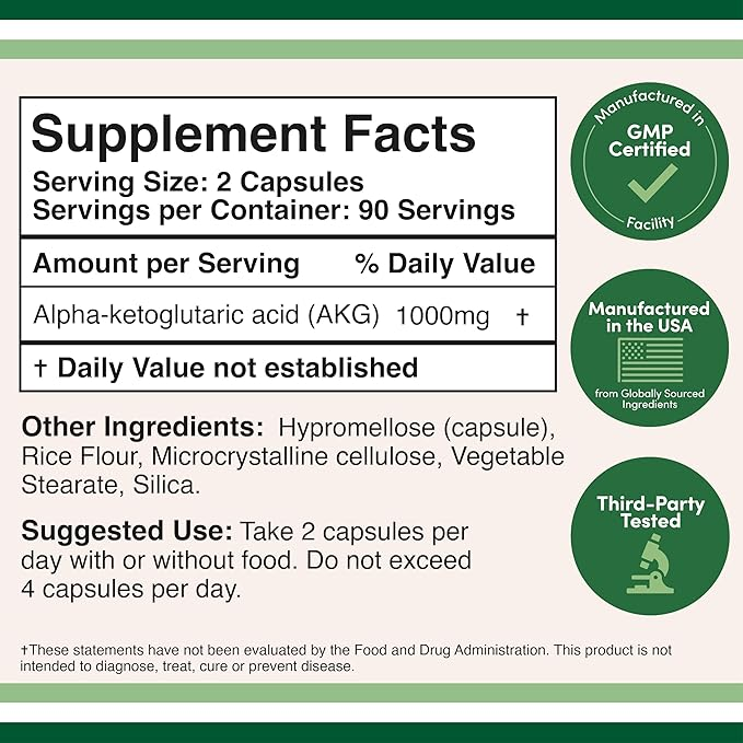 Double Wood Supplements Alpha-Ketoglutaric Acid (akg) 1000mg - 180 Capsules | Supports Athletic Performance & Longevity | Dietary Supplement thumbnail 2