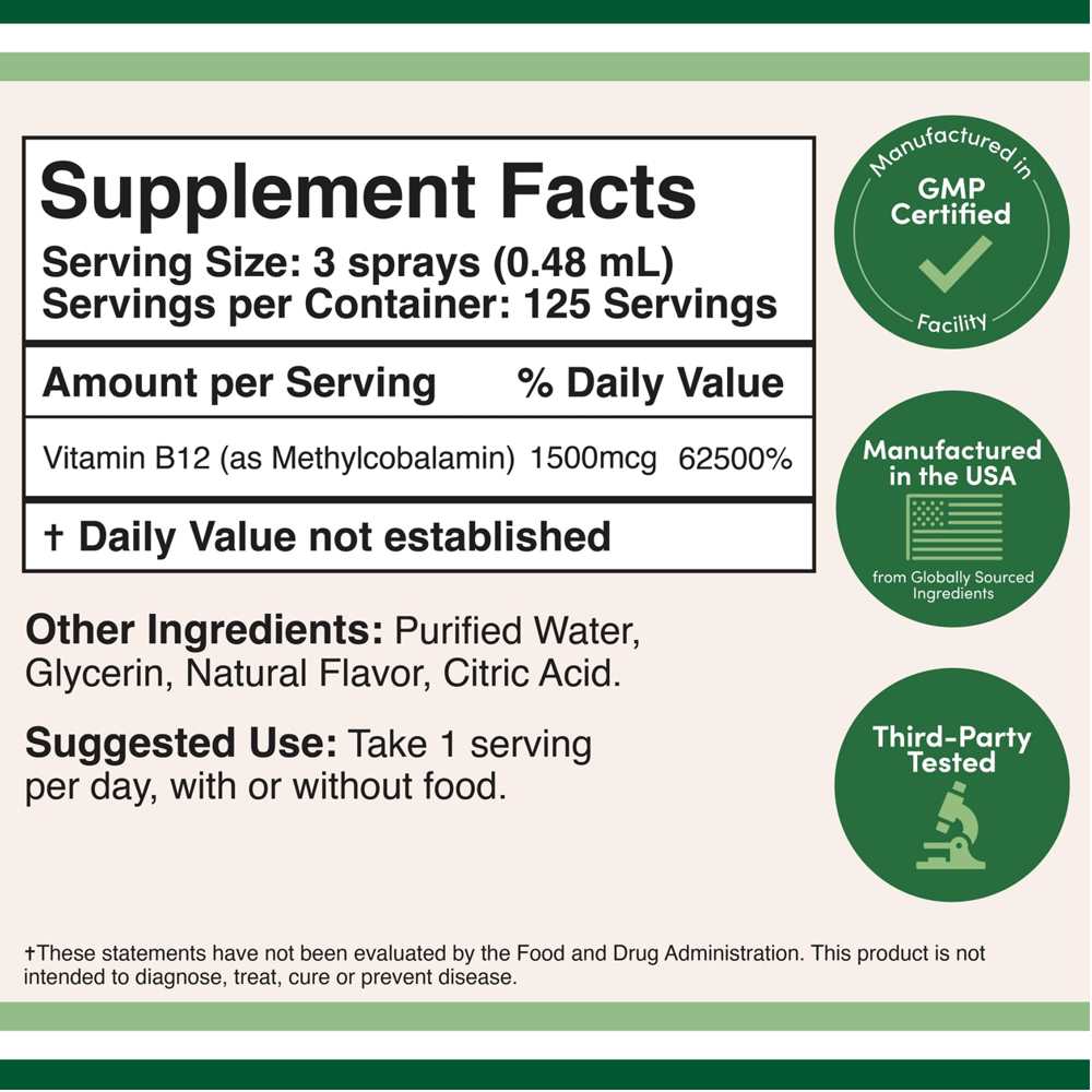 Double Wood Supplements – Vitamin B12 Spray | Raspberry Flavored High Absorption Formula | 60 M L thumbnail 2