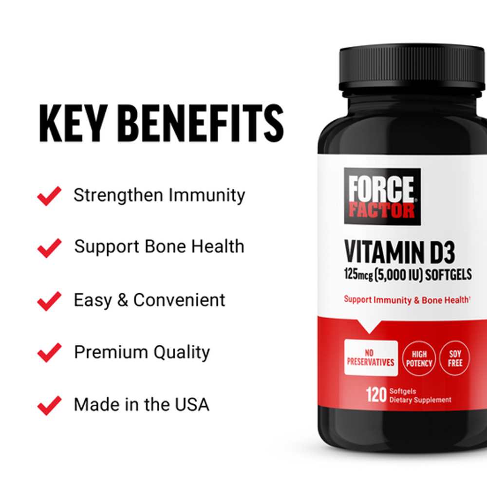 Force Factor Vitamin D3 – 120 Softgels thumbnail 2