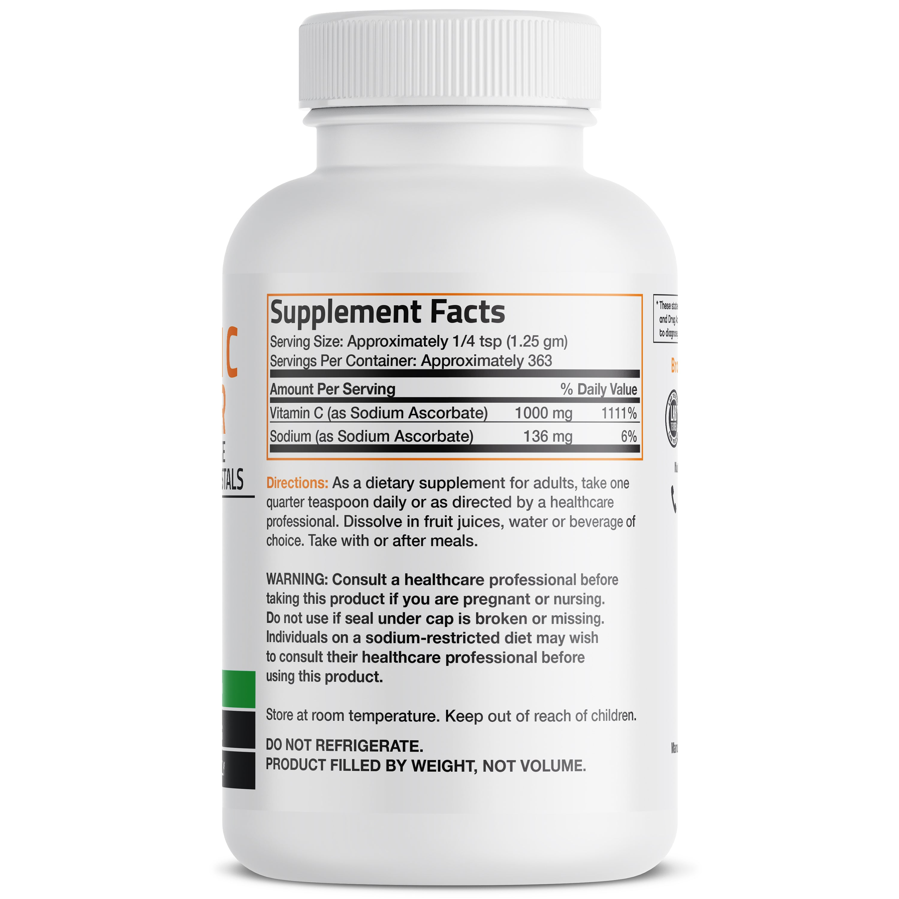 Bronson Vitamins Vitamin C Non-Acidic Sodium Ascorbate Crystals - 1,000 Mg 454g thumbnail 2