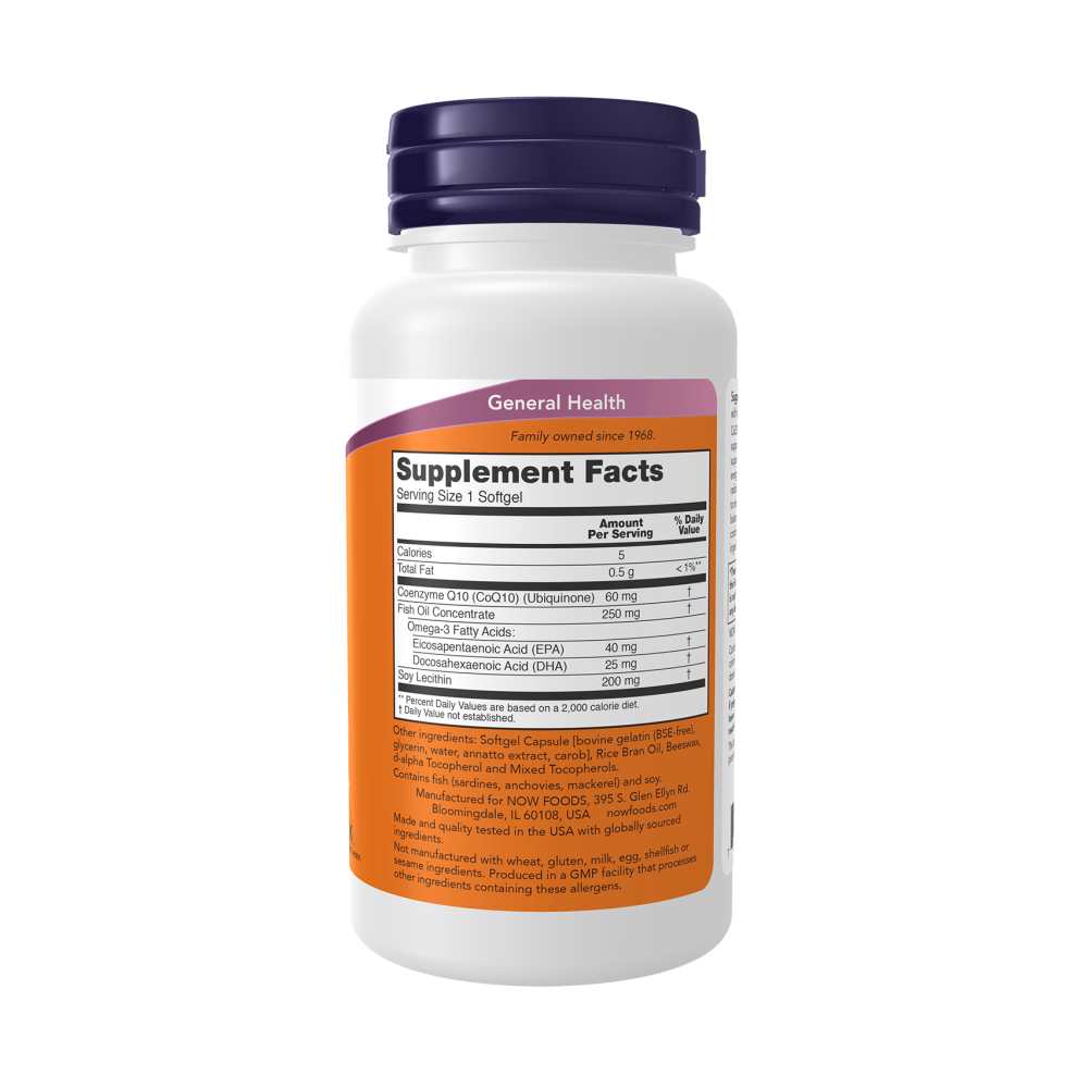 Now Foods Co Q10 60 Mg with Fish Oil – Cardiovascular & Energy Support – 60 Softgels thumbnail 2