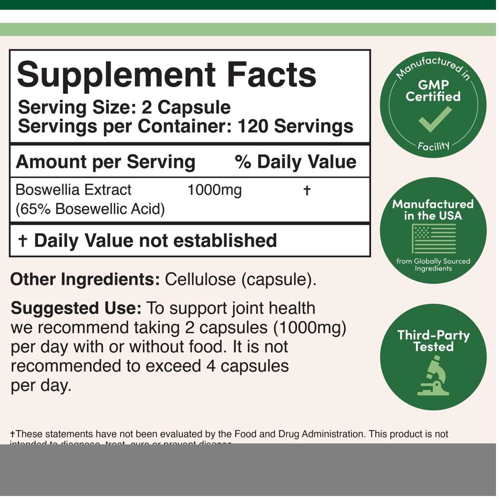 Double Wood Boswellia Extract – 1,000mg – 240 Capsules thumbnail 2