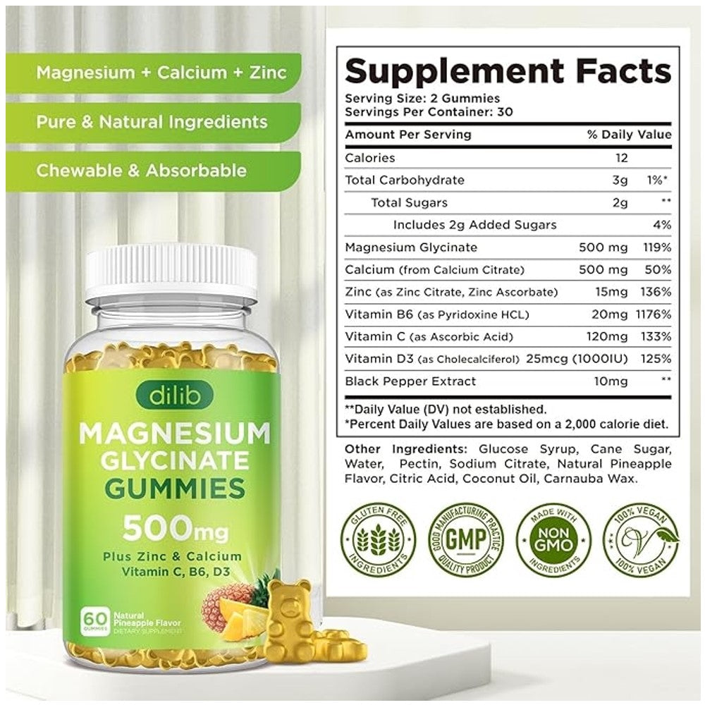 Magnesium Glycinate Gummies 500mg By Dilib Plus Zinc And Calcium thumbnail 2