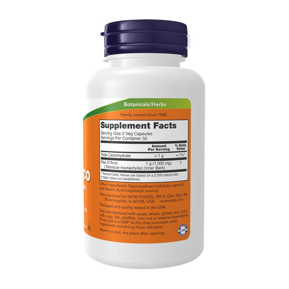 Now Foods Pau D'arco 500 Mg – Immune & Herbal Support – 100 Veg Capsules thumbnail 3