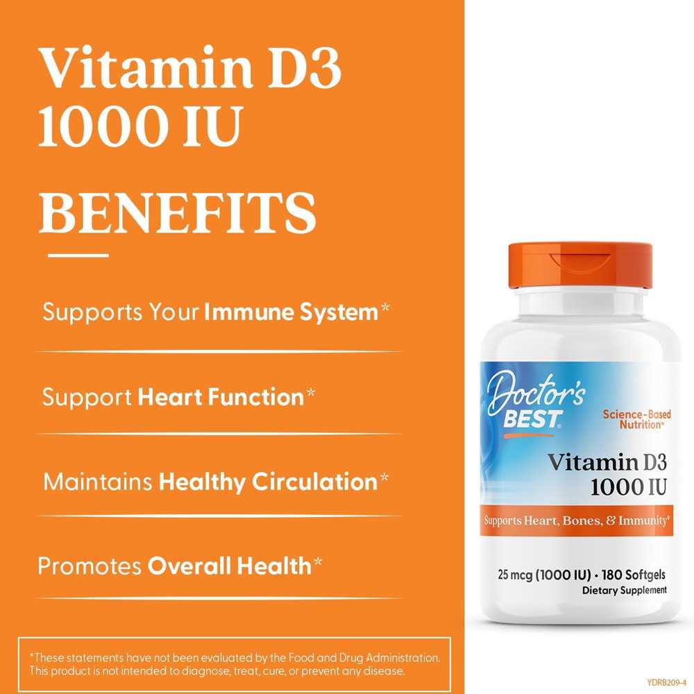 Doctor's Best Vitamin D3 25mcg (1000 Iu) Softgels 180 Count thumbnail 2