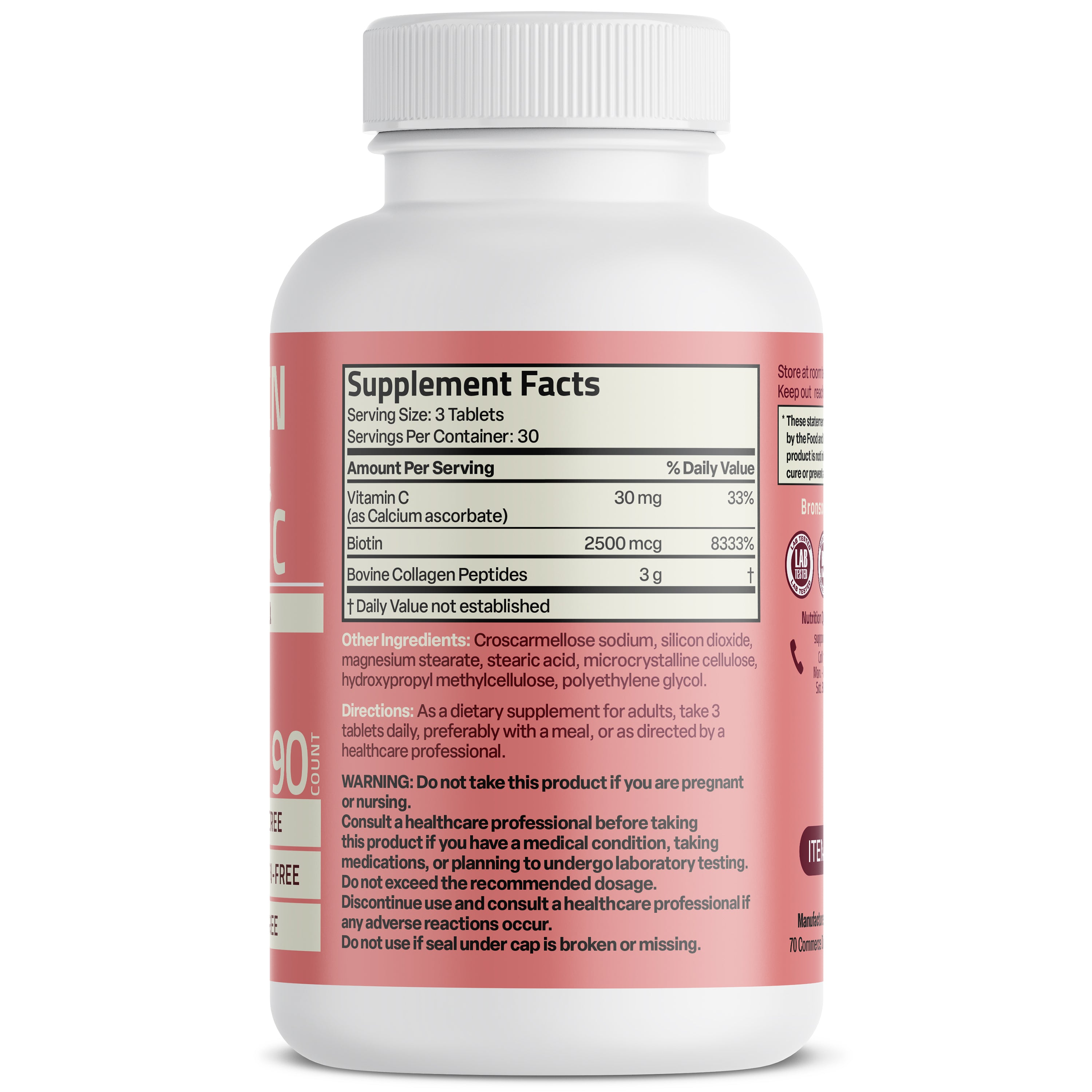 Bronson Vitamins Collagen, Biotin & Vitamin C Advanced Beauty Support Formula 90 Tabs thumbnail 4